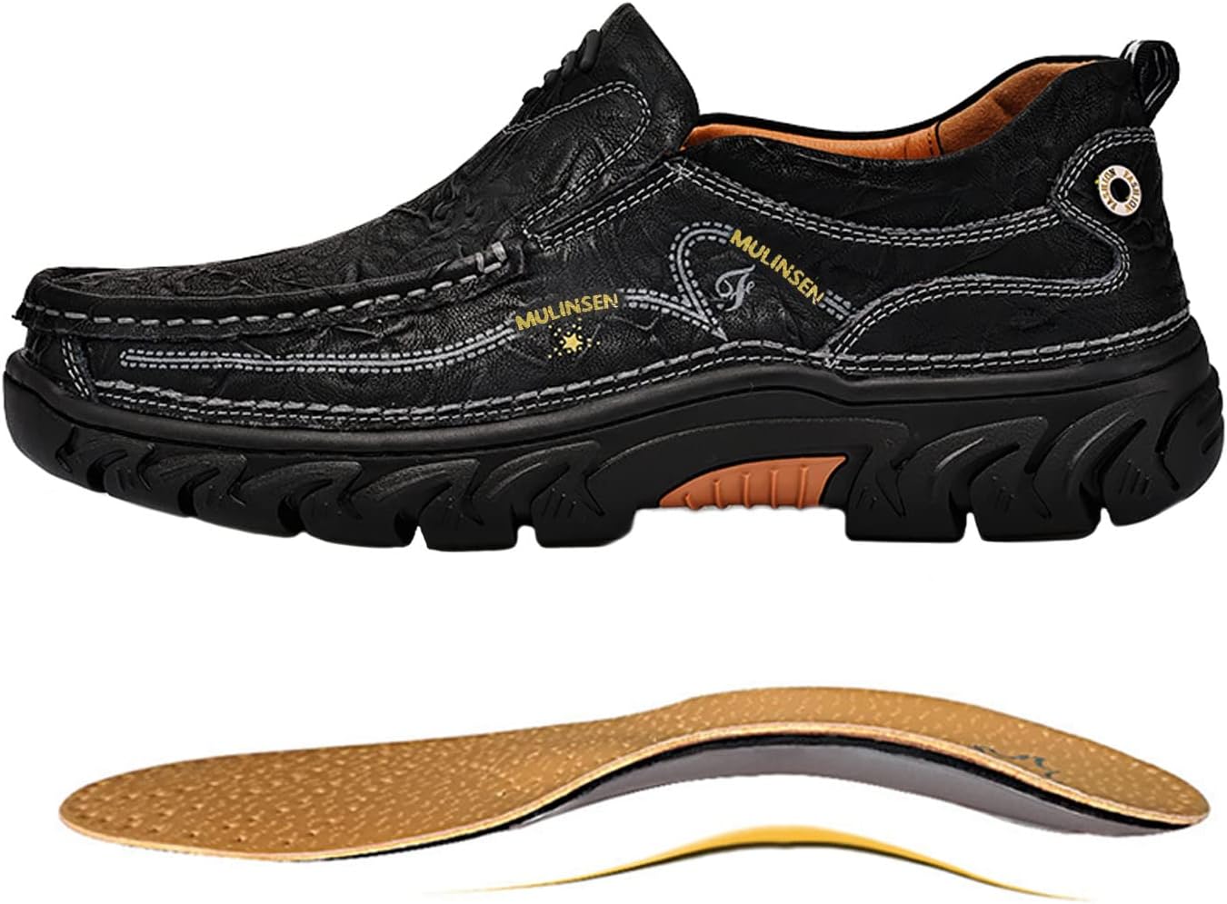 

Мужские лоферы повседневные обувь на липучке кожаные дышащие Freeior, черный