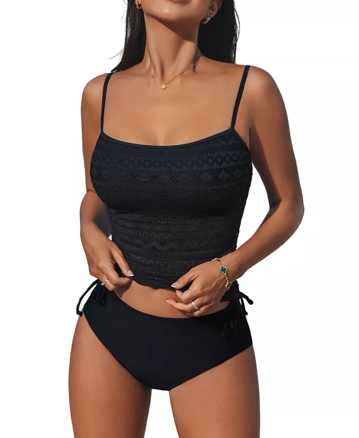 

Женские сетчатые регулируемые майки-танкини с тонкими бретелями и шнурком Cupshe, черный