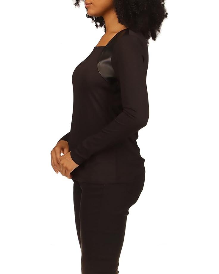 

Топ Michael Kors Long Sleeve Leather Mix Top, черный