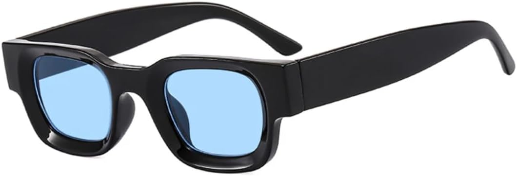 

Модные солнцезащитные очки маленького размера, прямоугольная оправа, толстая рамка, дорожные солнцезащитные очки для мужчин и женщин, защита от УФ-излучения UV400 VVTWSSW, Black Blue