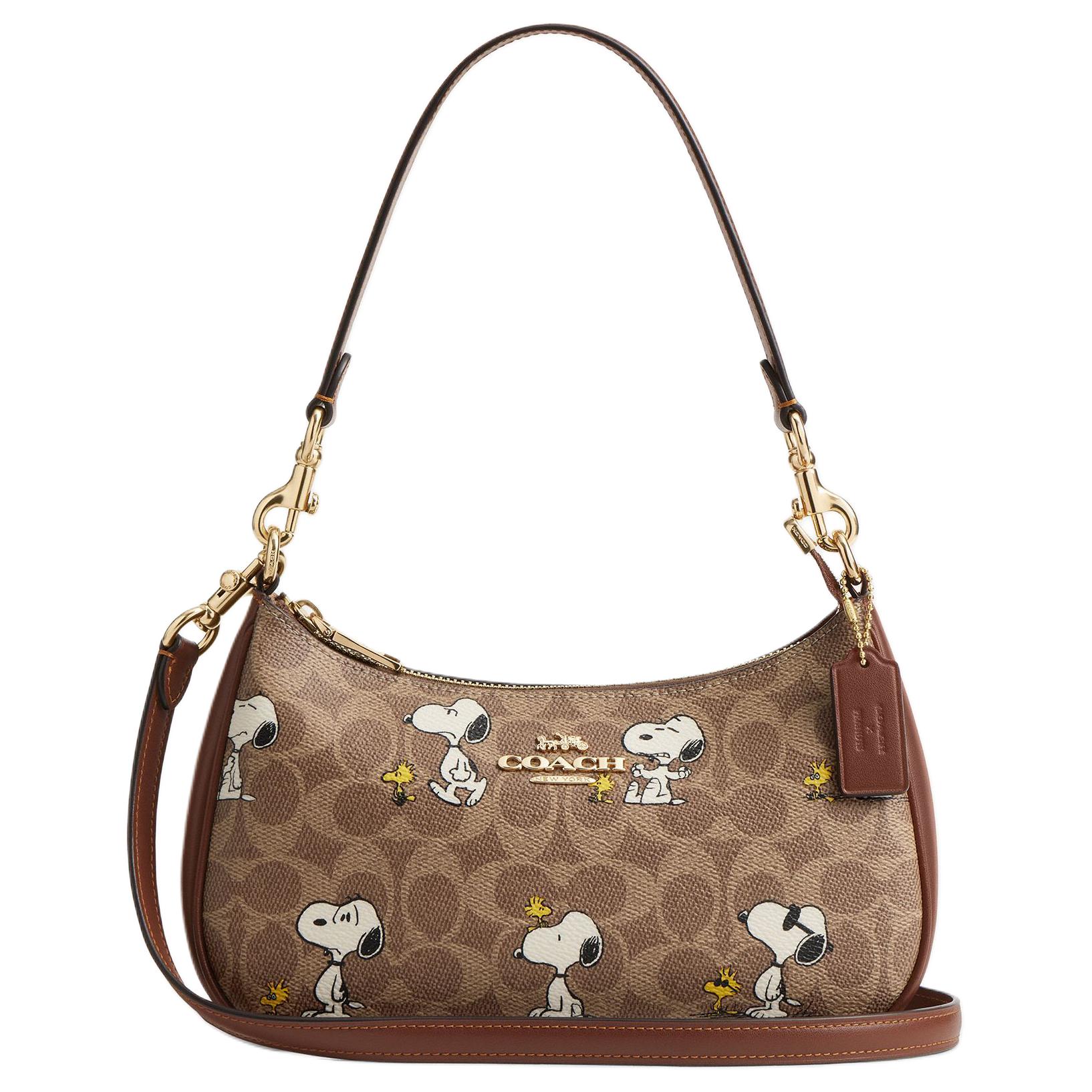 

COACH Женская коричневая сумка через плечо среднего размера из лакированного полотна