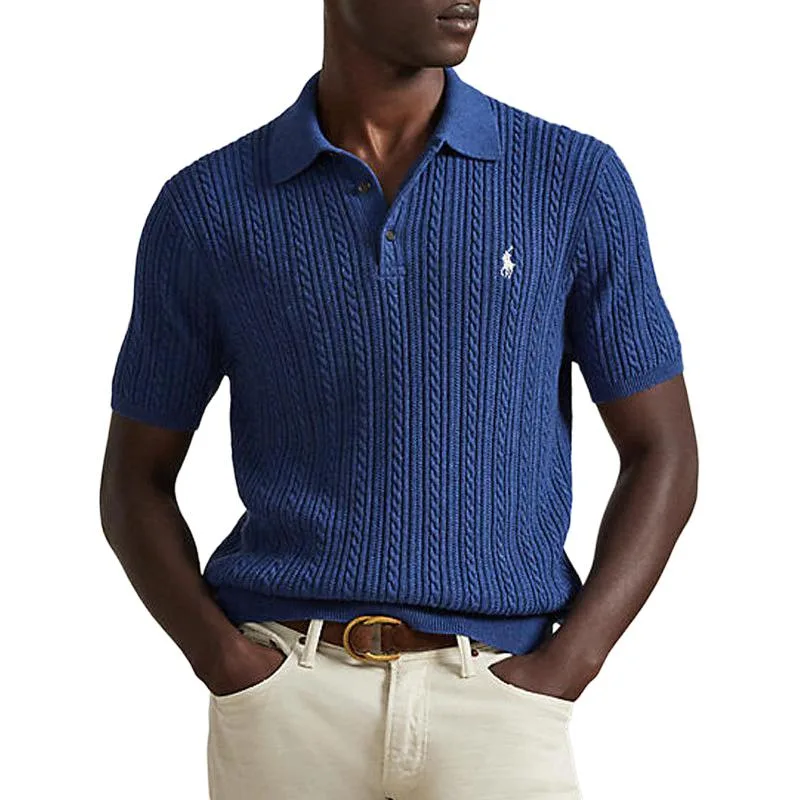 Поло из кабельной вязки Polo Ralph Lauren, темно-синий — фото 3
