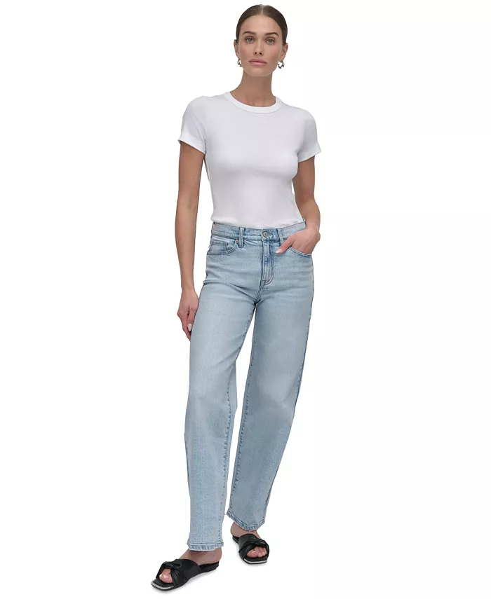 

Женские джинсы с высокой посадкой, расклешенные, укороченные DKNY Jeans, синий