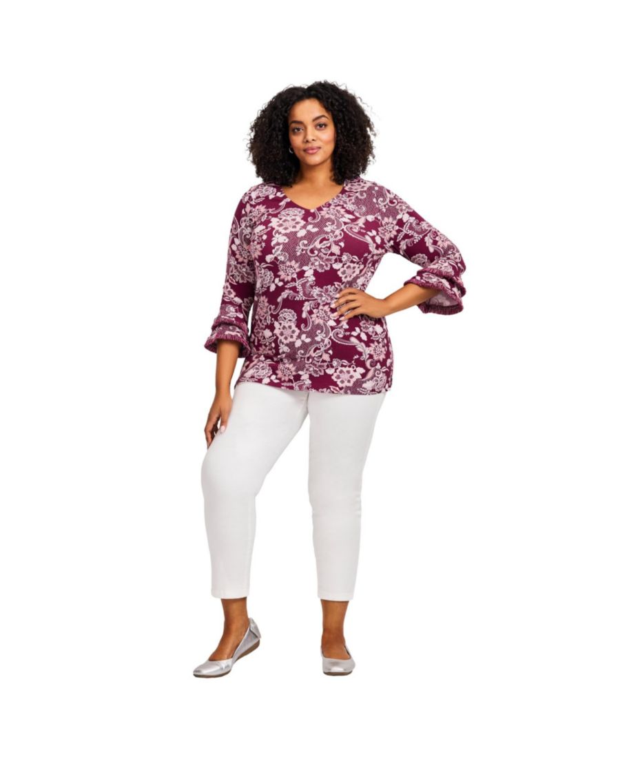 

Женская блузка с многослойными рукавами и оборками AVENUE, Deep claret floral lace