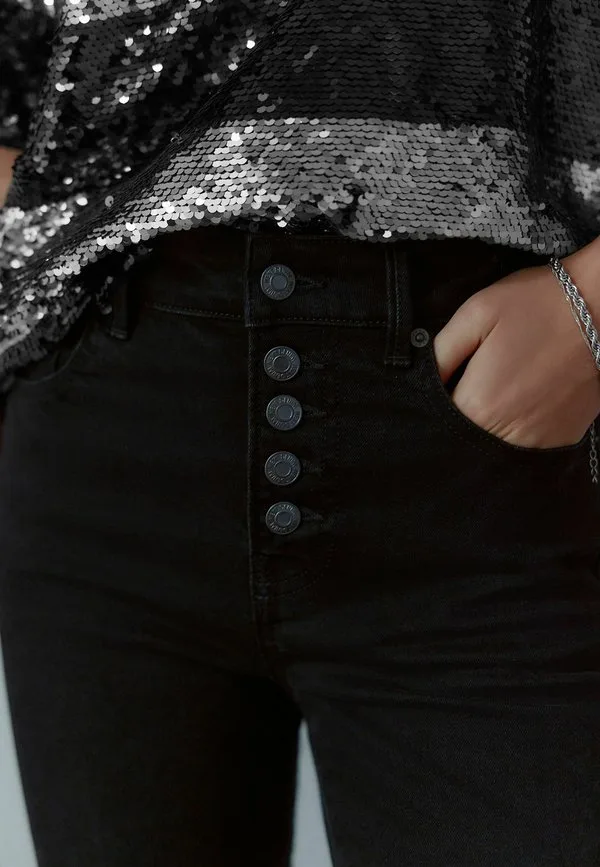Джинсы узкого кроя на пуговицах, модель petite fit Next, Black — фото 2