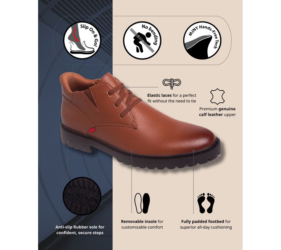 Ботинки-чукка Clark Road с технологией Hands-Free Slip On, кожаной шнуровкой и технологией надевания без помощи рук Marc Joseph New York, Cognac grainy leather — фото 4