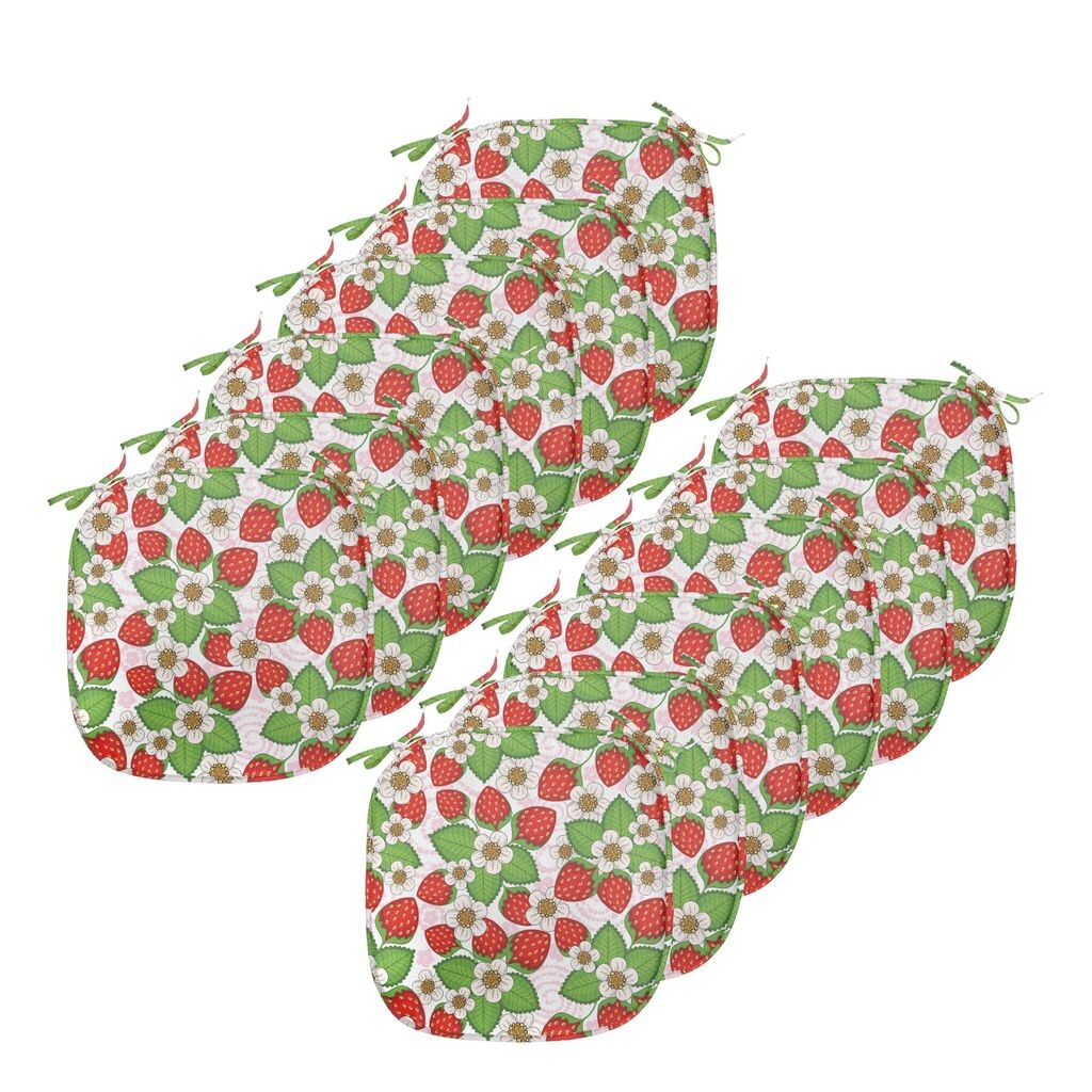 

ABAKUHAUS Весенние подушки на обеденный стул, цветочный клубничный сюжет, декоративная водонепроницаемая подушка с ремнями для кухонных сидений, 40 см x 40 см — упаковка из 12 шт., зеленый красный