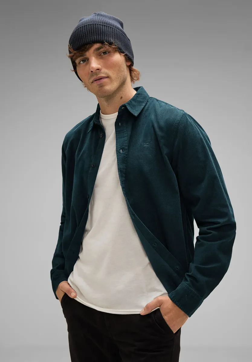 

STREET ONE МУЖСКАЯ рубашка с длинными рукавами, из чистого хлопка Street One Men, цвет Deep Teal Green