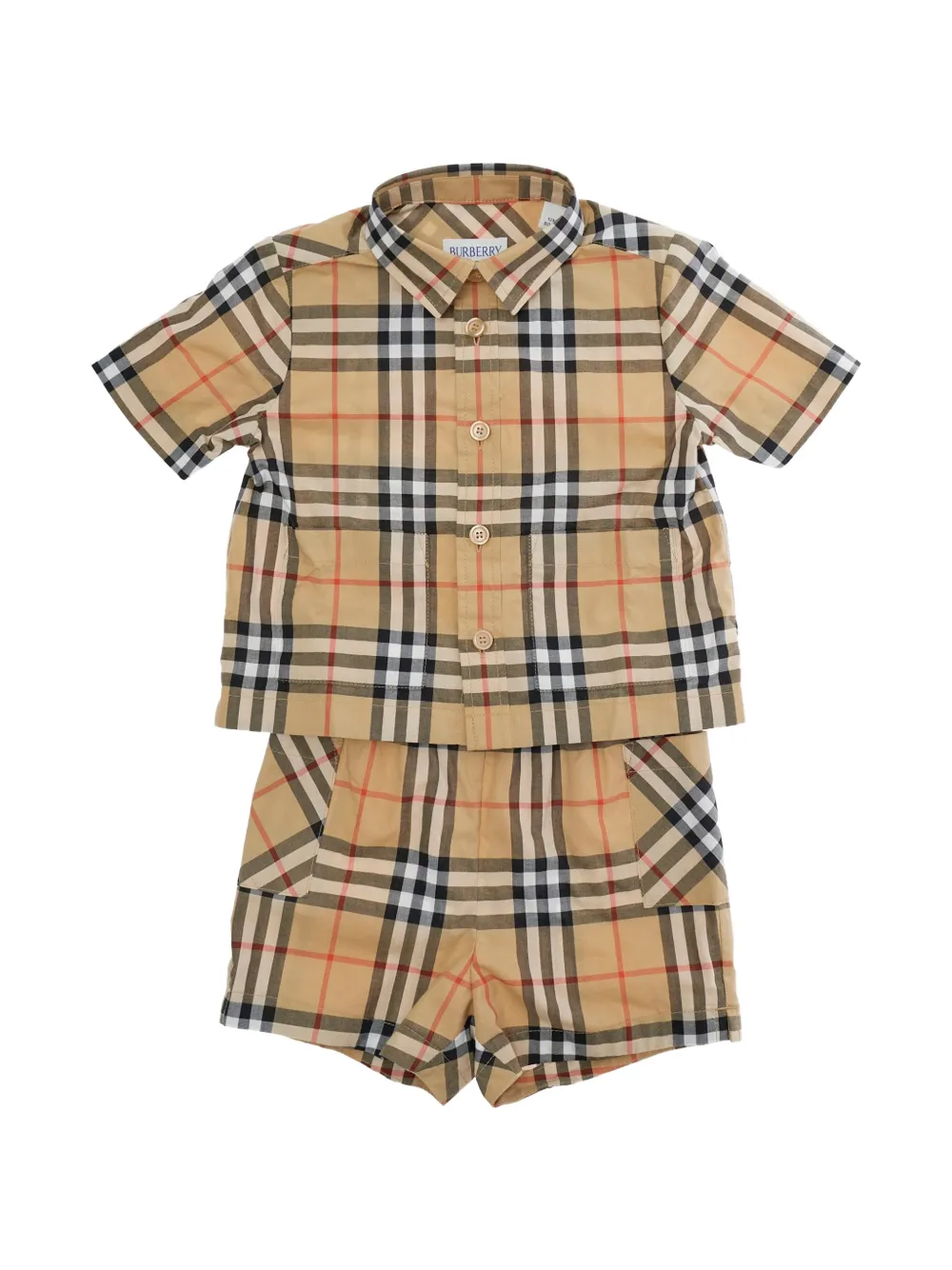 

Комплект из двух вещей: шорты в клетку Burberry Kids, бежевый