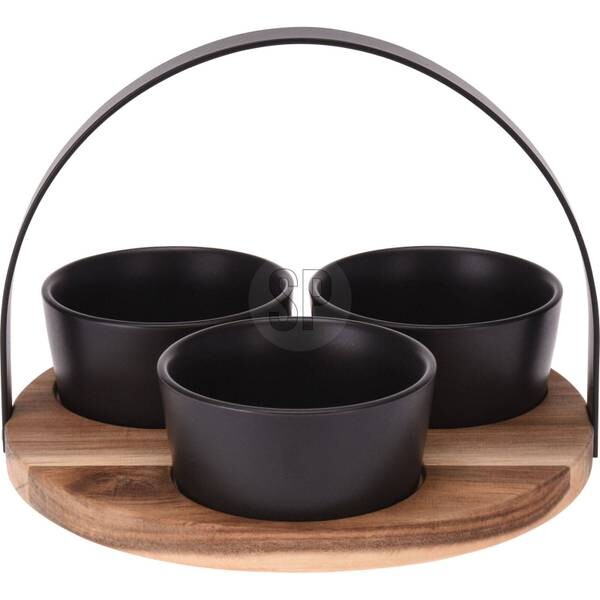 

Керамическая чаша с деревянным подносом Excellent Houseware, черный