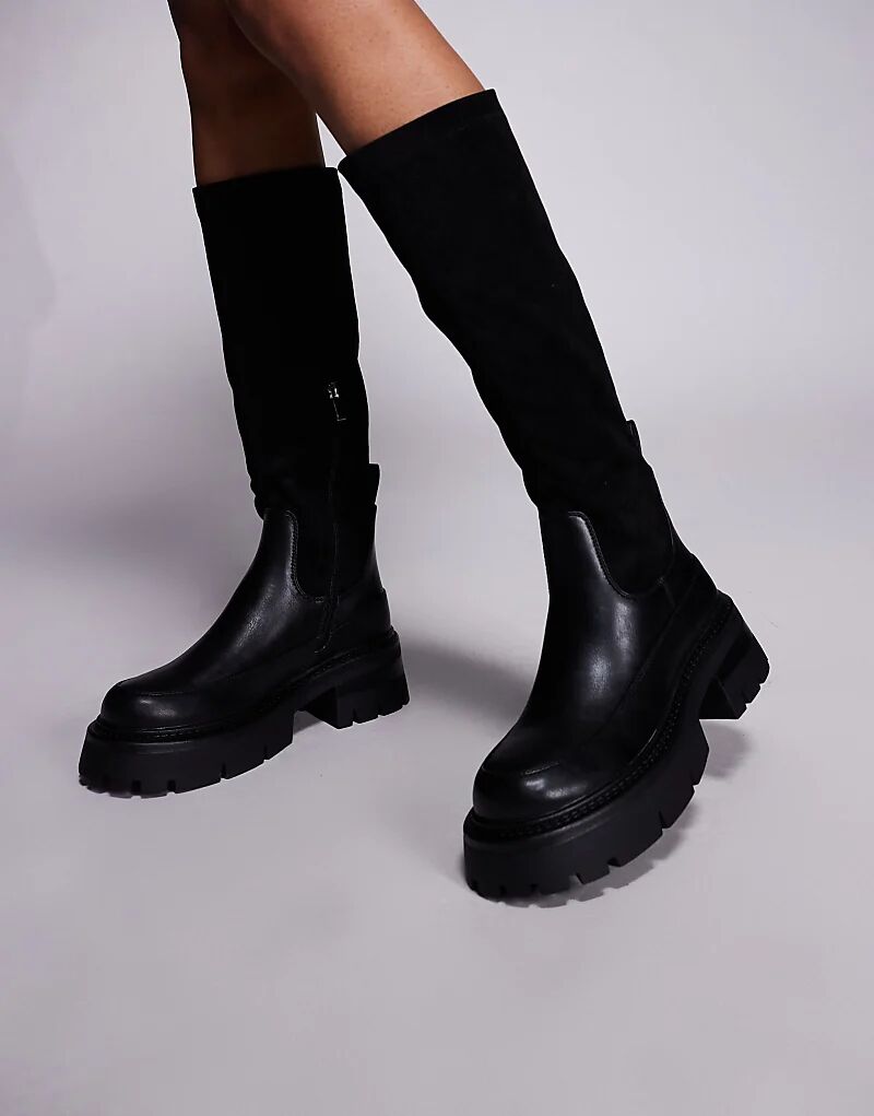 Сапоги до колена Simmi London Chorley Wide Fit с массивной подошвой, черного цвета — фото 4