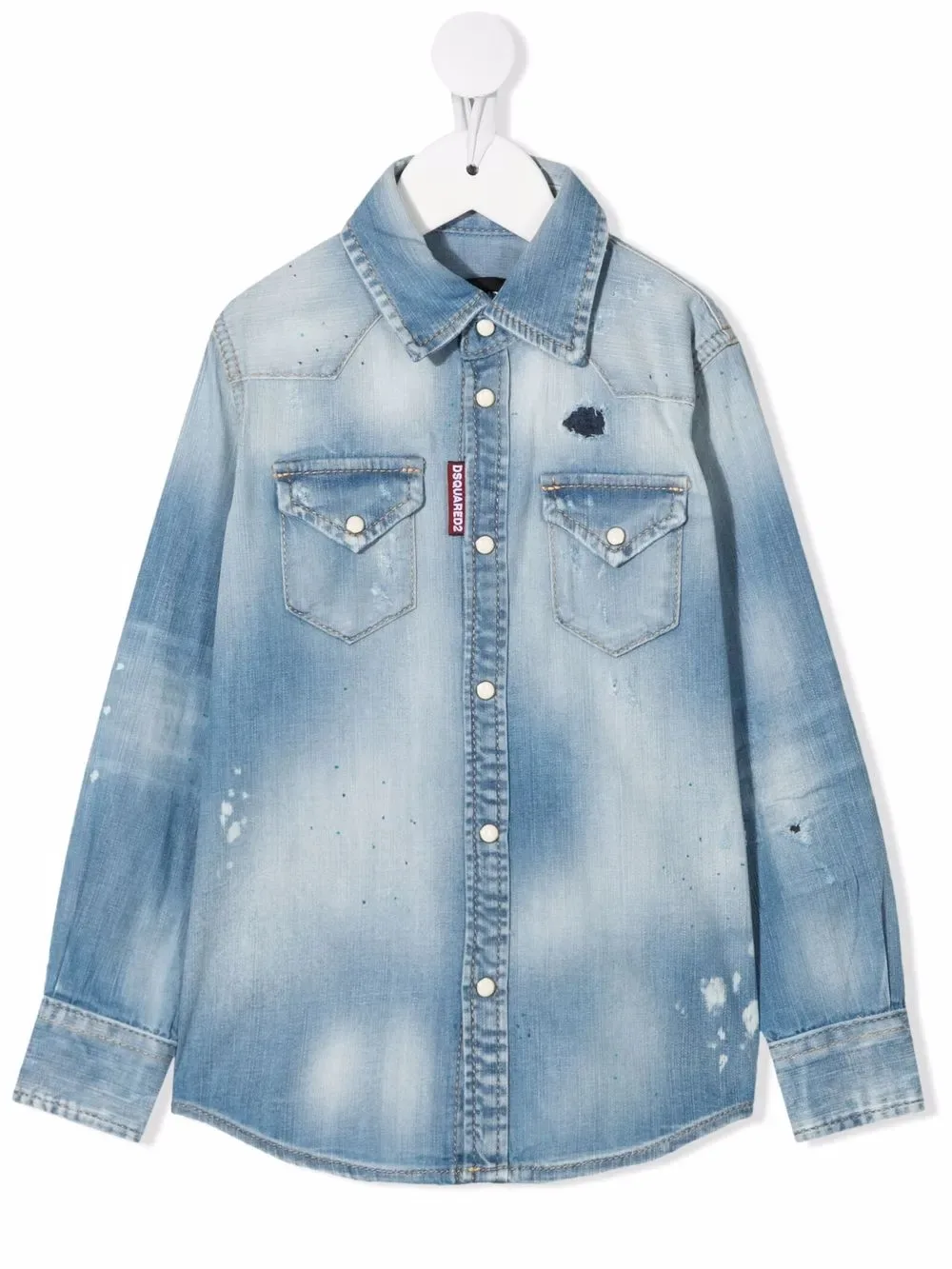 Джинсовая рубашка с эффектом потертости DSQUARED2 KIDS, синий