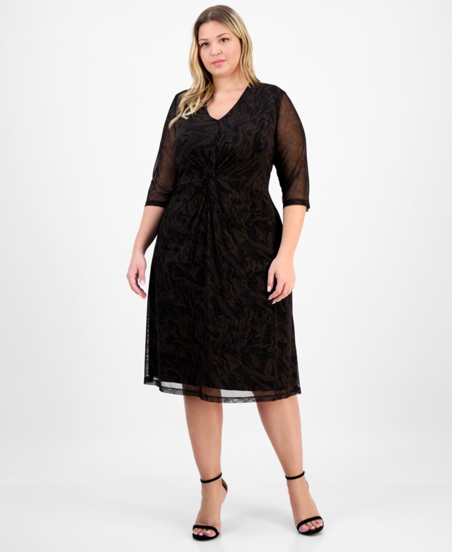 

Платье большого размера с V-образным вырезом, сетчатой вставкой и рукавами до локтя Connected, Bnz