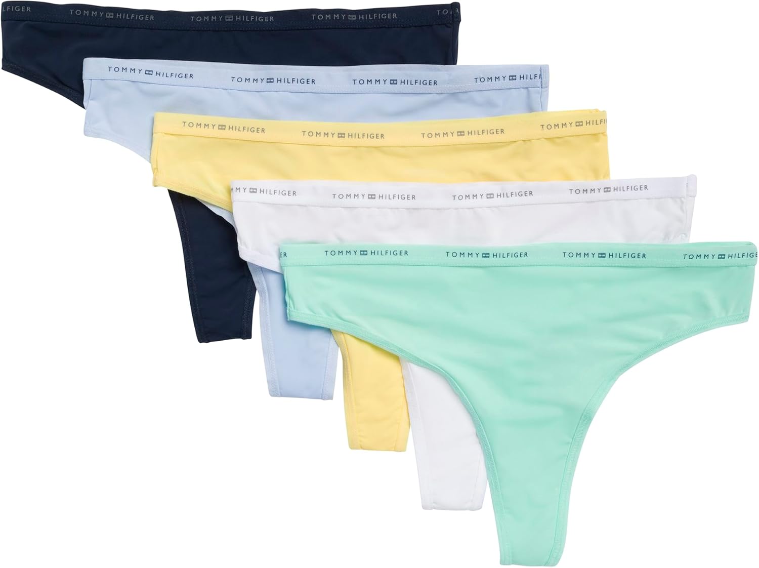 

Женские стринги Tommy Hilfiger с микро-логотипом и поясом, 5 шт., Beach Glass/Sweet Blue/Bright White/Sunshine/Sky Captain