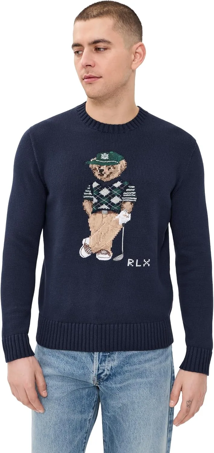 

RLX Ralph Lauren мужской свитер из хлопка Coolmax с принтом медведя