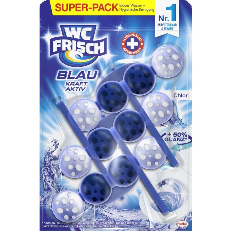 

Очиститель для унитаза Blue Power-Active Fragrance ополаскиватель с хлором, Super Pack WC FRISCH, 150 g