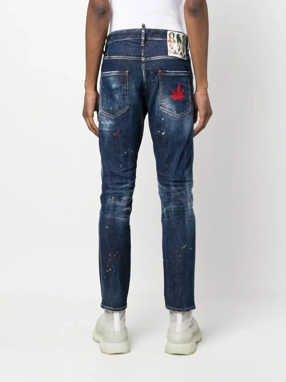 Узкие джинсы с эффектом разбрызганной краски Dsquared2, синий — фото 4