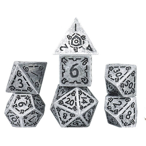 

Игровые кубики Illusory Metal Silver Poly Set – Sirius Dice