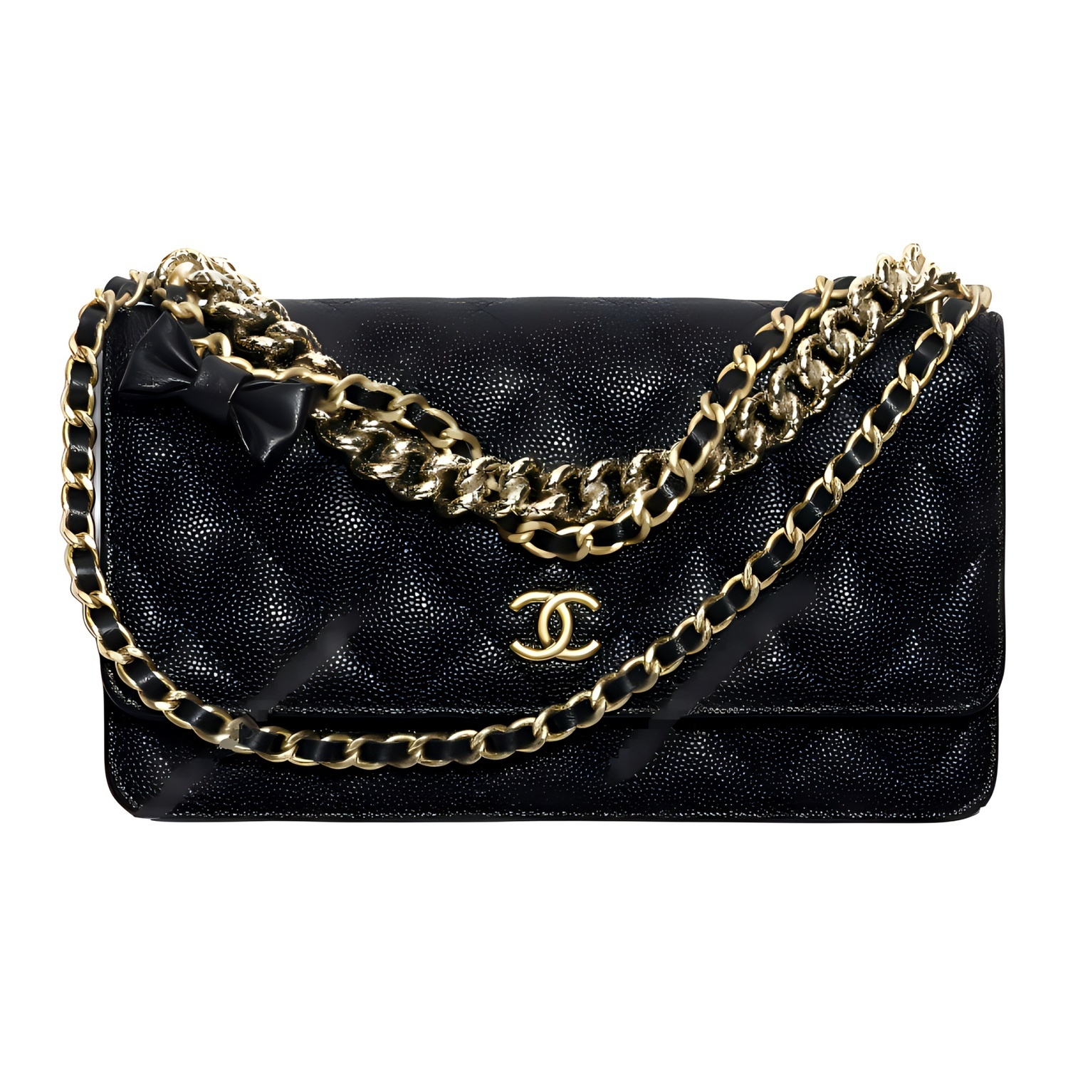 

CHANEL Женская черная сумка кроссбоди из личи и коровьей кожи двухслойная дорожная