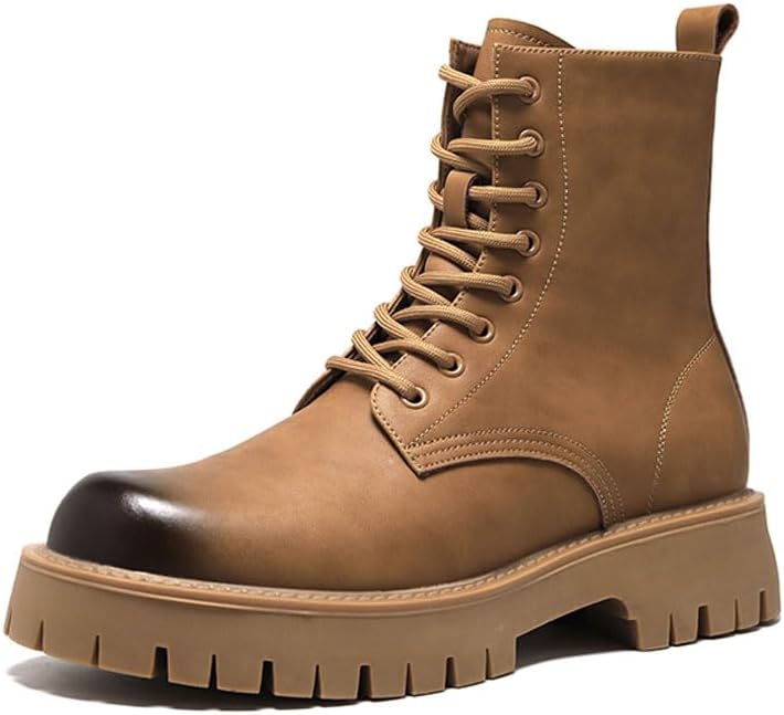 

Мужские высокие кожаные ботинки MANLADUO в британском стиле с застежкой-молнией - вдохновлены винтажной американской рабочей одеждой, желтый