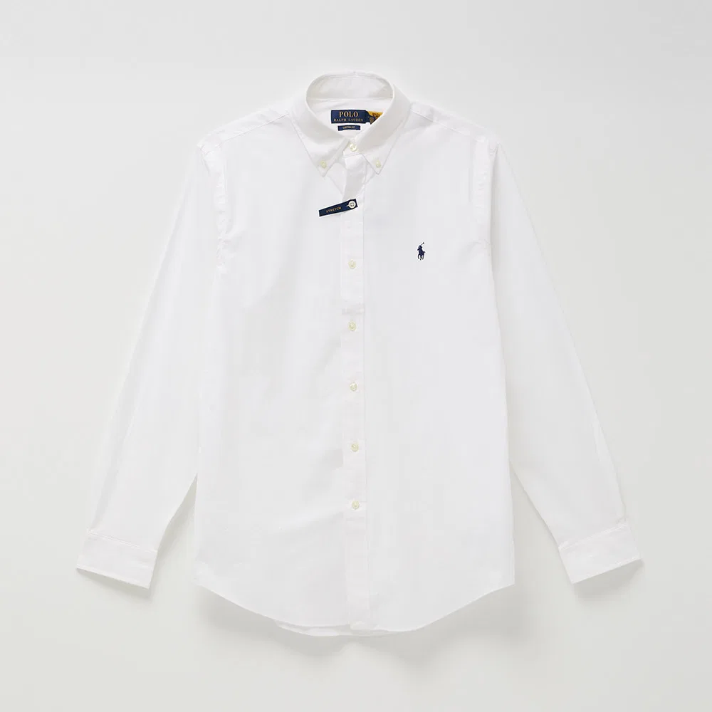Мужская белая рубашка поло из поплина с длинным рукавом от Polo Ralph Lauren
