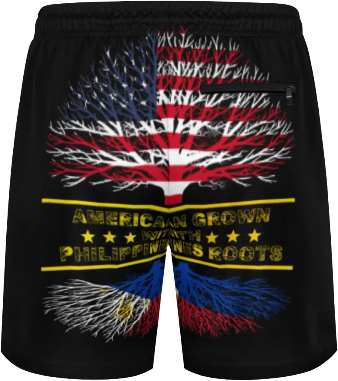 Мужские плавки American Grown and Philippines Roots с сетчатой ​​подкладкой, завязками, быстросохнущие, с карманами Generic, черный — фото 3