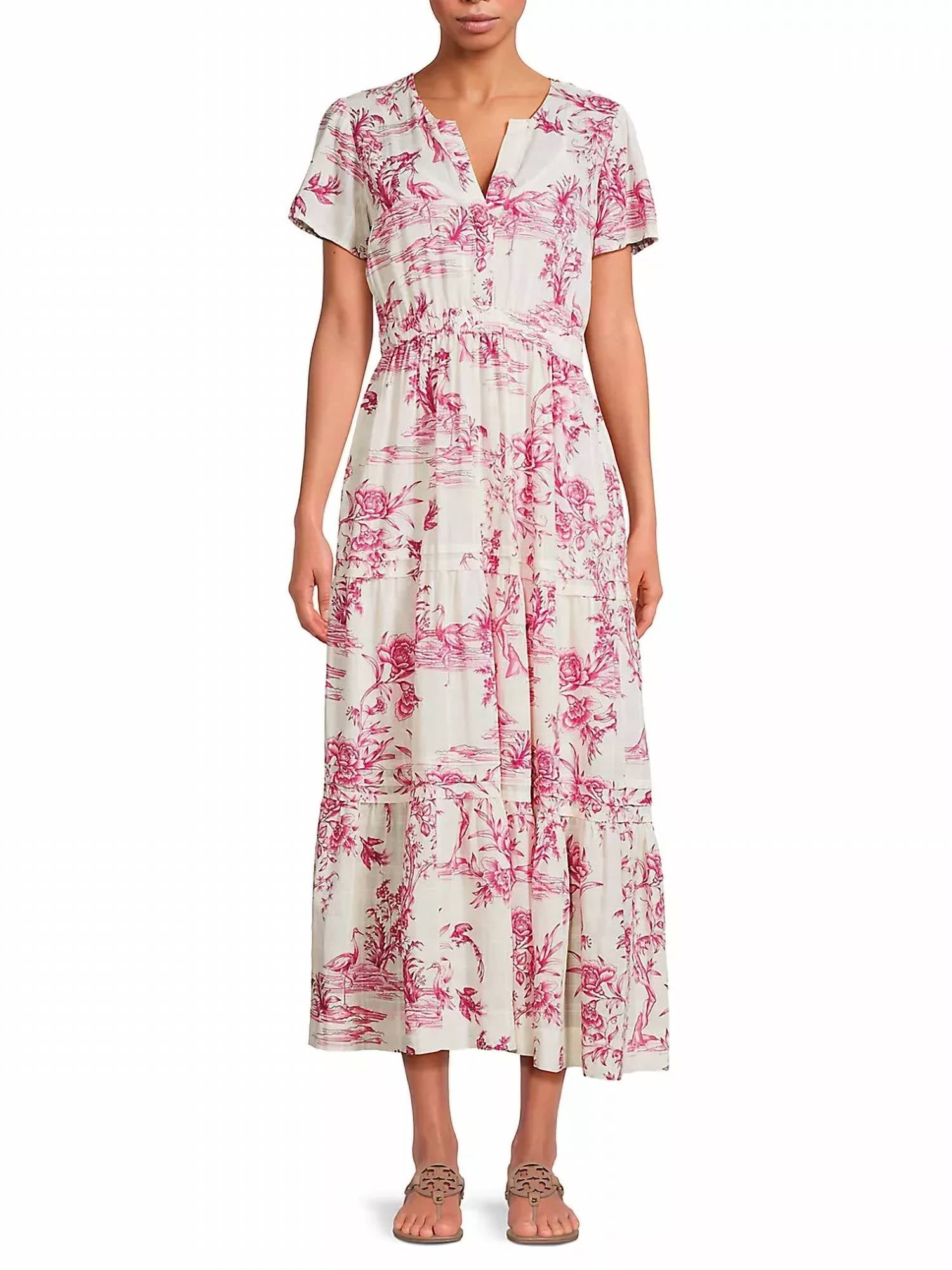 

Платье с защипами и ярусами в розовом цвете Firebird Johnny Was