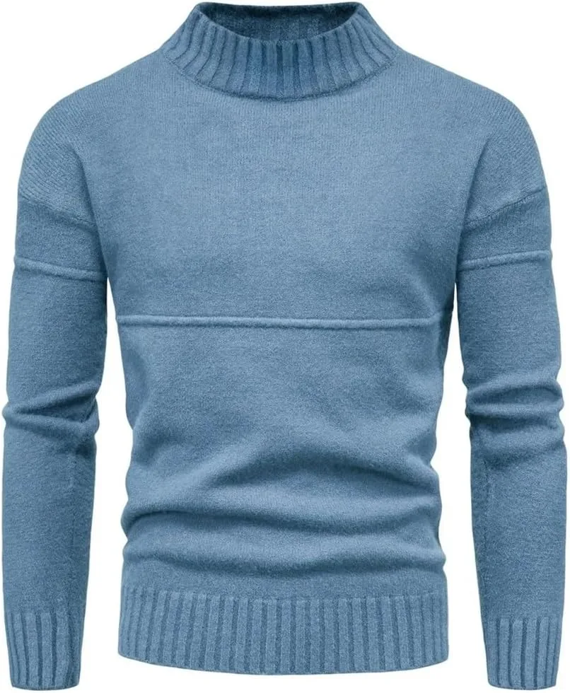 Мужской зимний свитер с высоким воротником утепленный slim pullover knit
