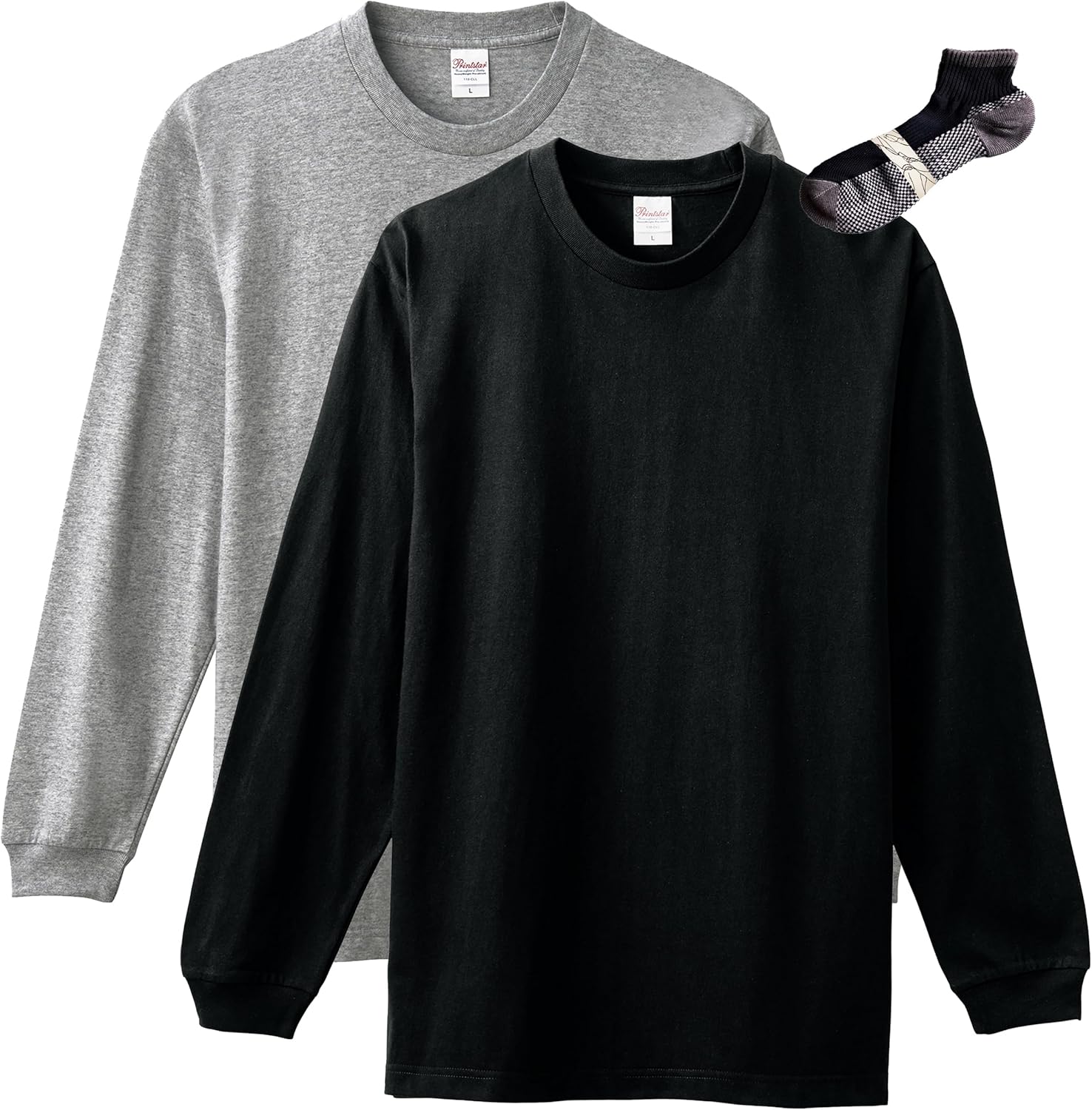 

Мужская футболка с длинным рукавом Printstar 00110-CLL, однотонная, плотность ткани 5,6 унций, светло-серый/черный