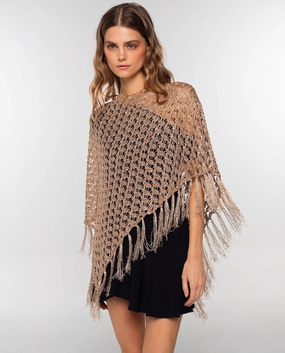 

Женская ажурная накидка с бахромой и глянцевой отделкой The-Are, золотой