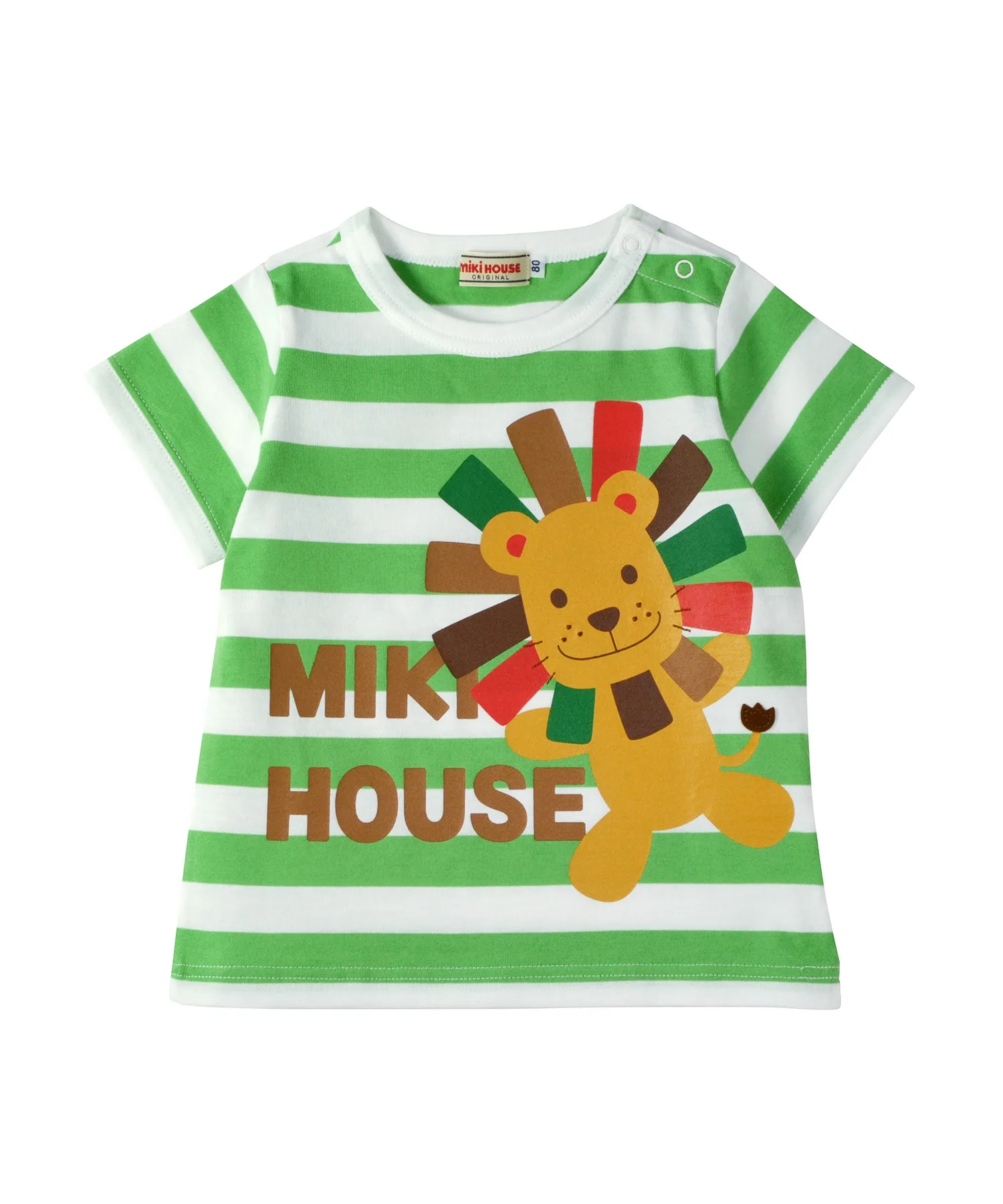 Детская футболка Miki HOUSE Animal с бордюром зеленый