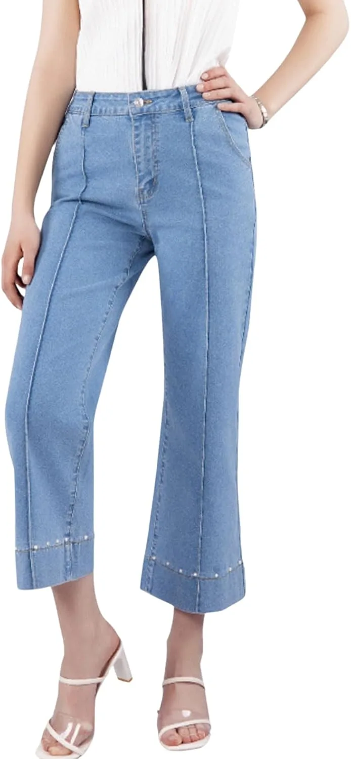 

ebossy Stretchy Barrel Jean для женщин, высокий пояс, прямой крой