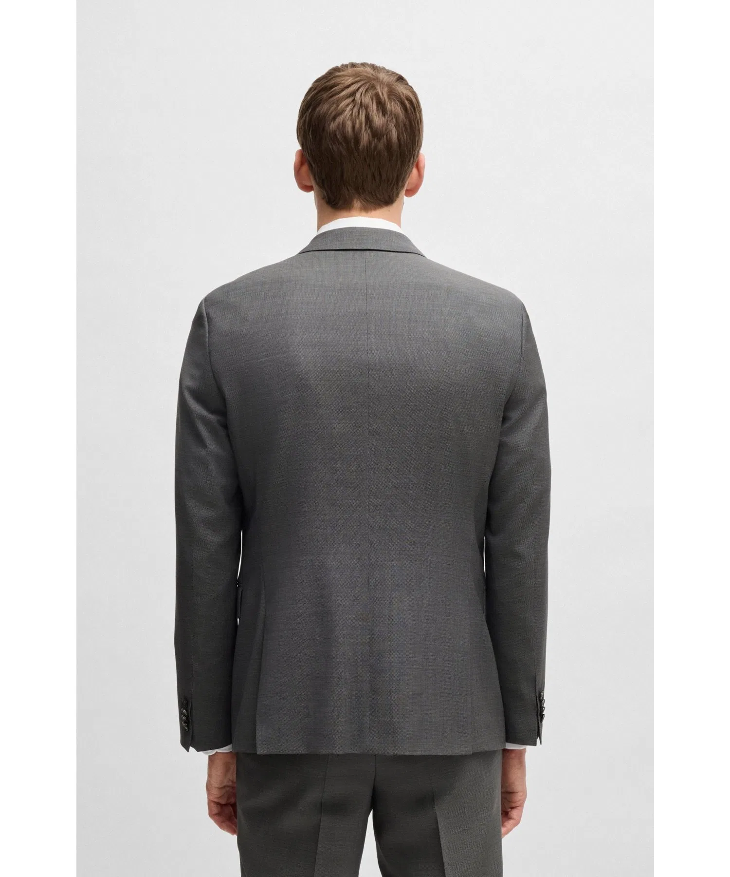 Мужской пиджак BOSS Slim Fit из шерсти с микро-узором серый — фото 4