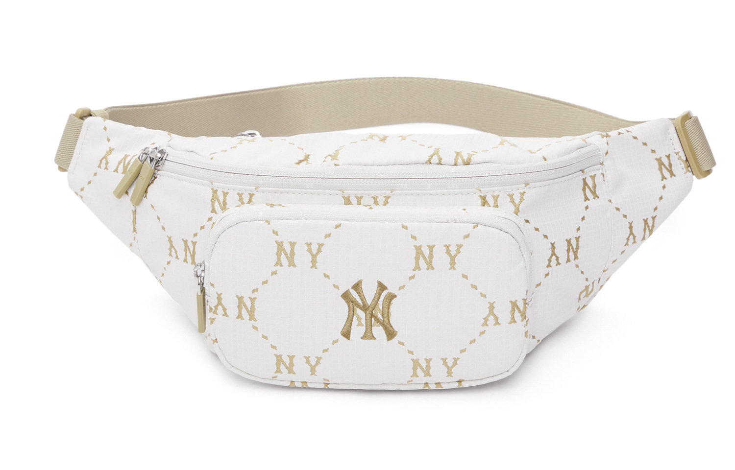 

Полиэстеровый наплечный слинг-мешок с одной лямкой, застежкой-молнией и набедренным креплением, унисекс, белый MLB, цвет слоновой кости