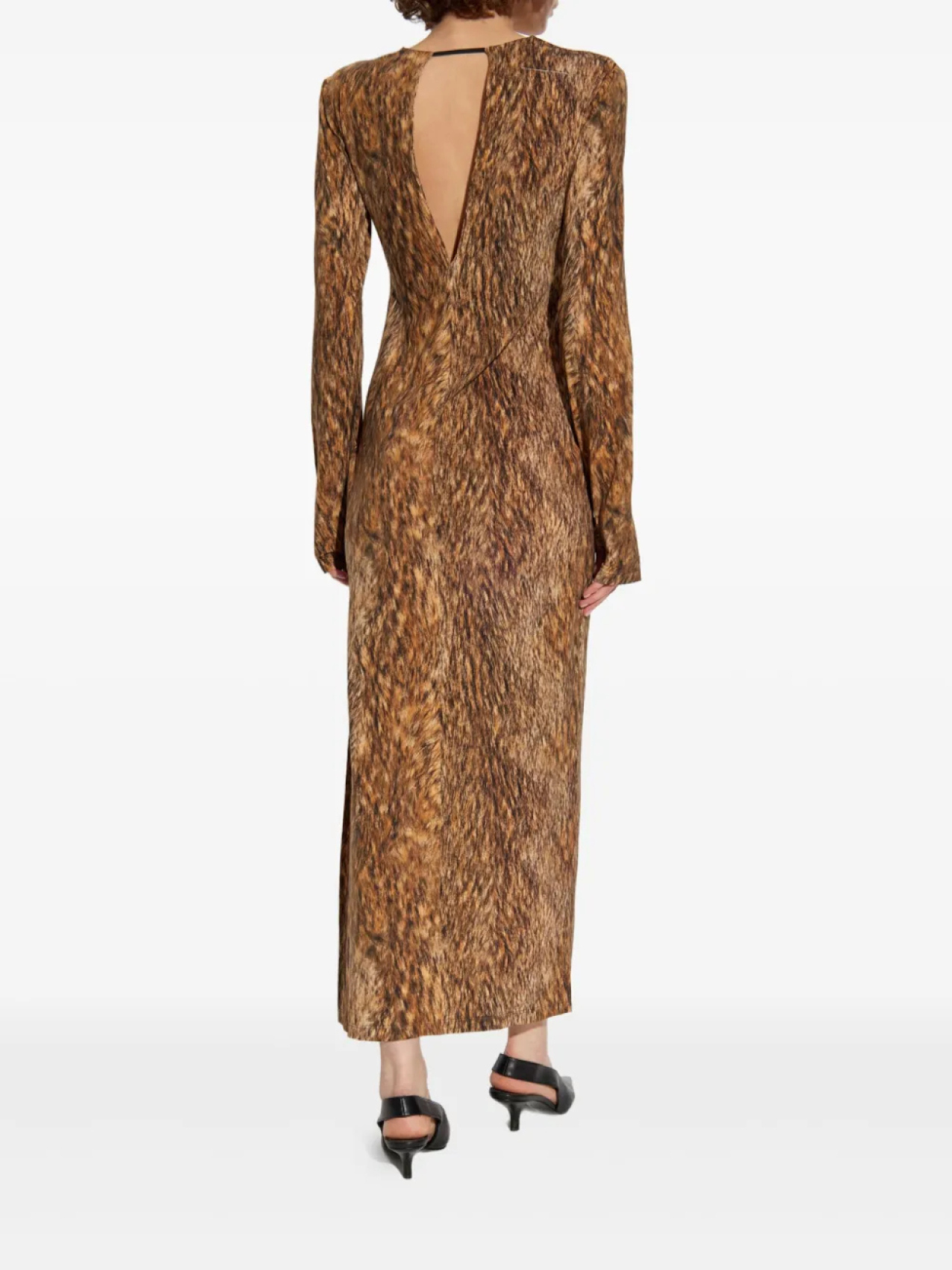 MM6 Maison Margiela фактурное платье с длинными рукавами, коричневый — фото 4