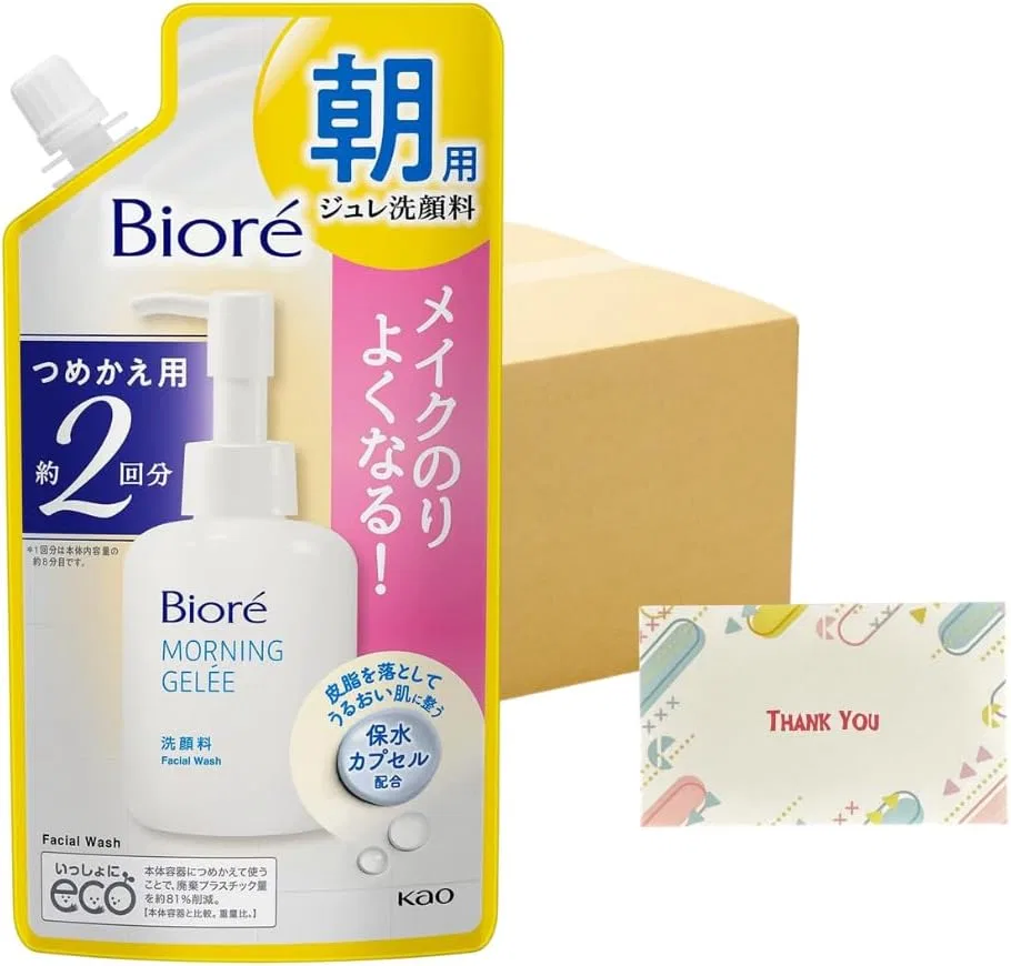 Гель для умывания Kao Biore Morning Jelly Facial Cleanser, 2 сменных блока, объем 160 мл, 24 шт, аромат аква-флора