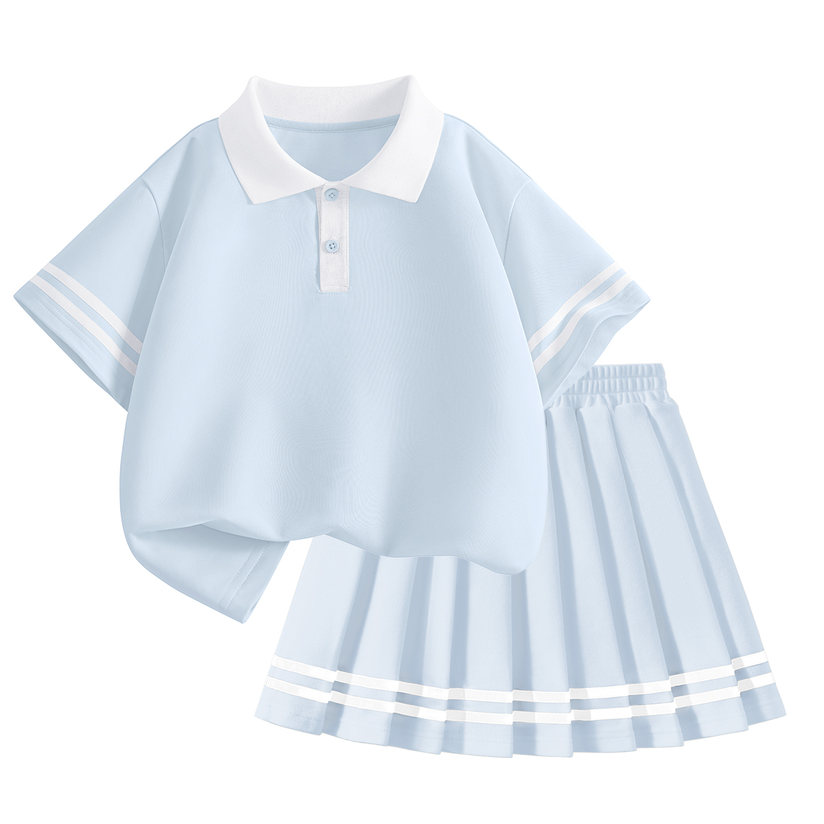 

Детский комплект из двух частей: юбка, воротник-поло, средней длины Disney, solid color светлый aqua синий