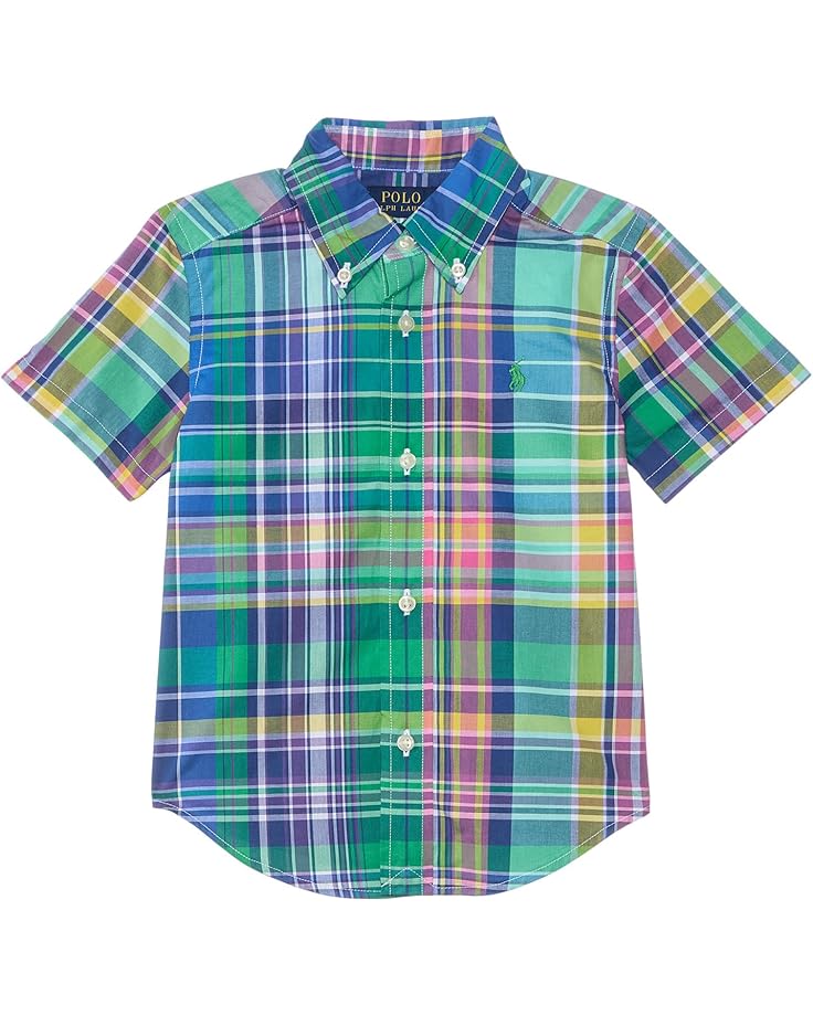 

Рубашка Polo Ralph Lauren Kids Plaid Cotton Poplin Short-Sleeve Shirt, цвет B6755 Seafoam Blue Multi