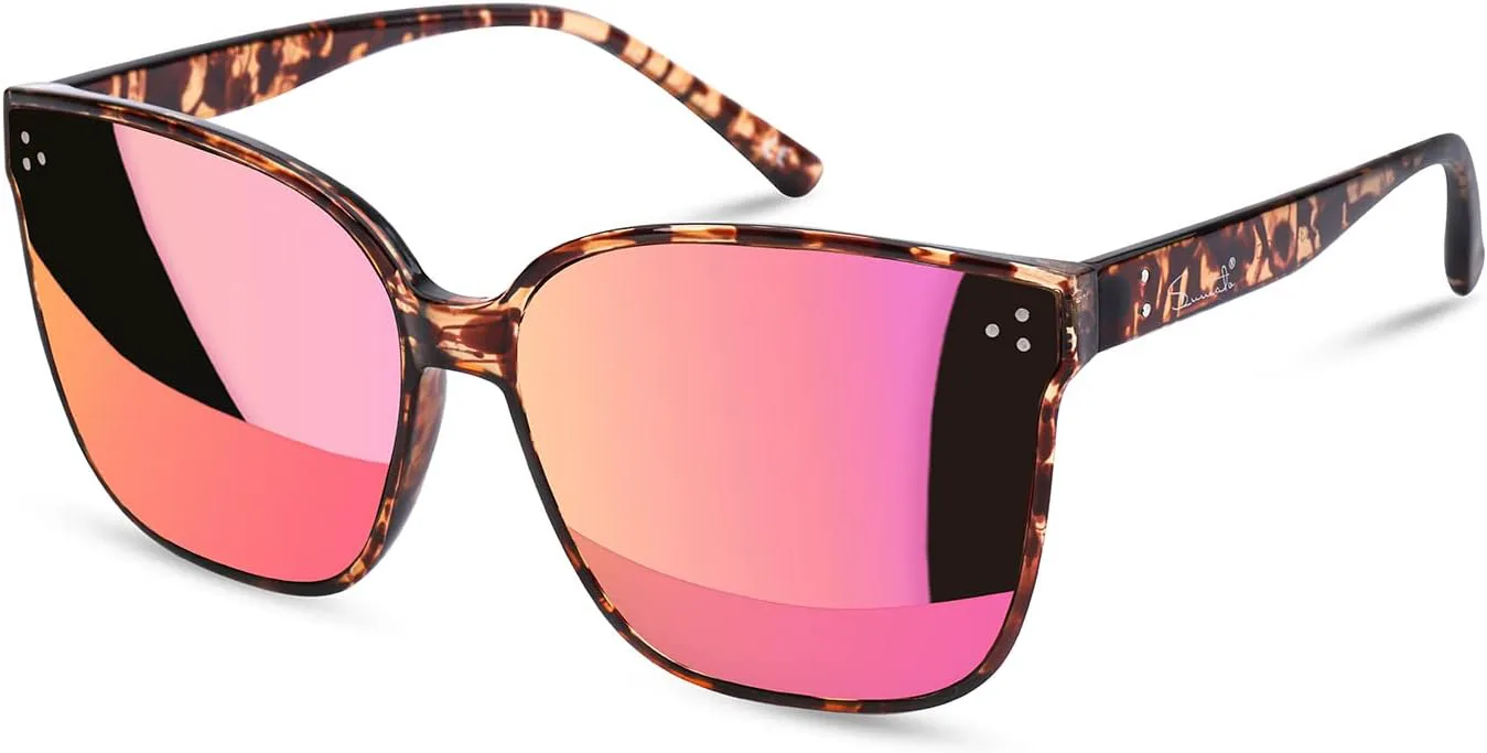 

Женские солнцезащитные очки Sumato, большие розовые солнцезащитные очки для женщин с модными зеркальными линзами, блокирующими УФ-излучение UV400, Tortoise