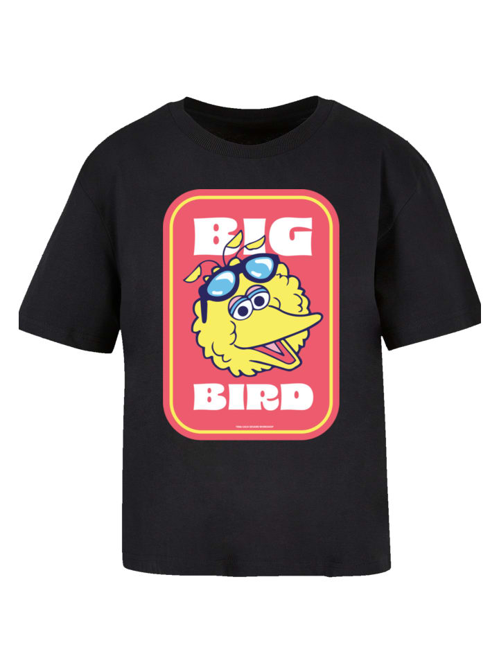 

Футболка F4NT4STIC Ladies Everyday Tee Sesamstraße Bilbo Big Bird Sticker, черный