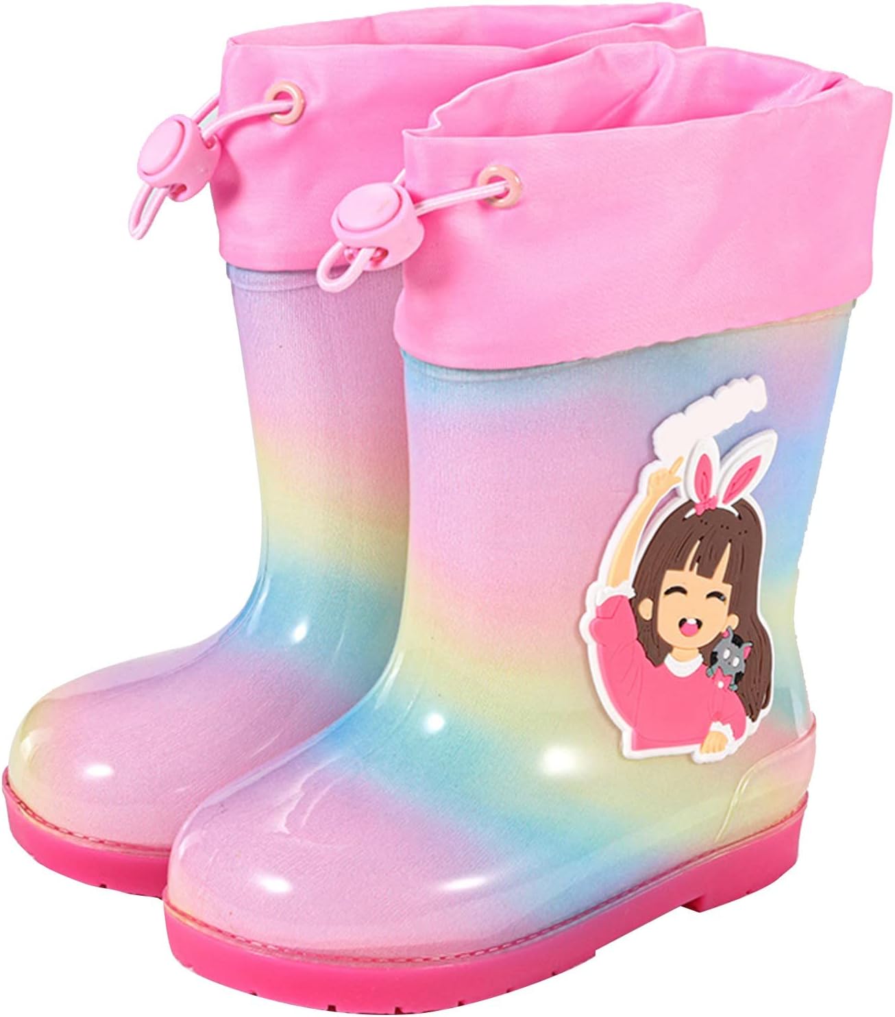 

Детские ПВХ резиновые сапоги с ручками для легкого надевания для девочек и мальчиков, легкие блестящие дождевые сапожки для малышей и маленьких детей Generic, C