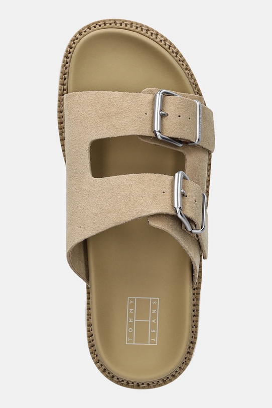 Замшевые шлепанцы Double strap sandal suede Tommy Jeans, бежевый — фото 4