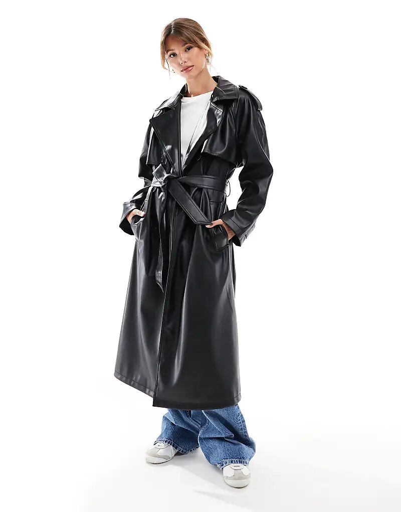 

Тренчкот из искусственной кожи черного цвета ASOS DESIGN