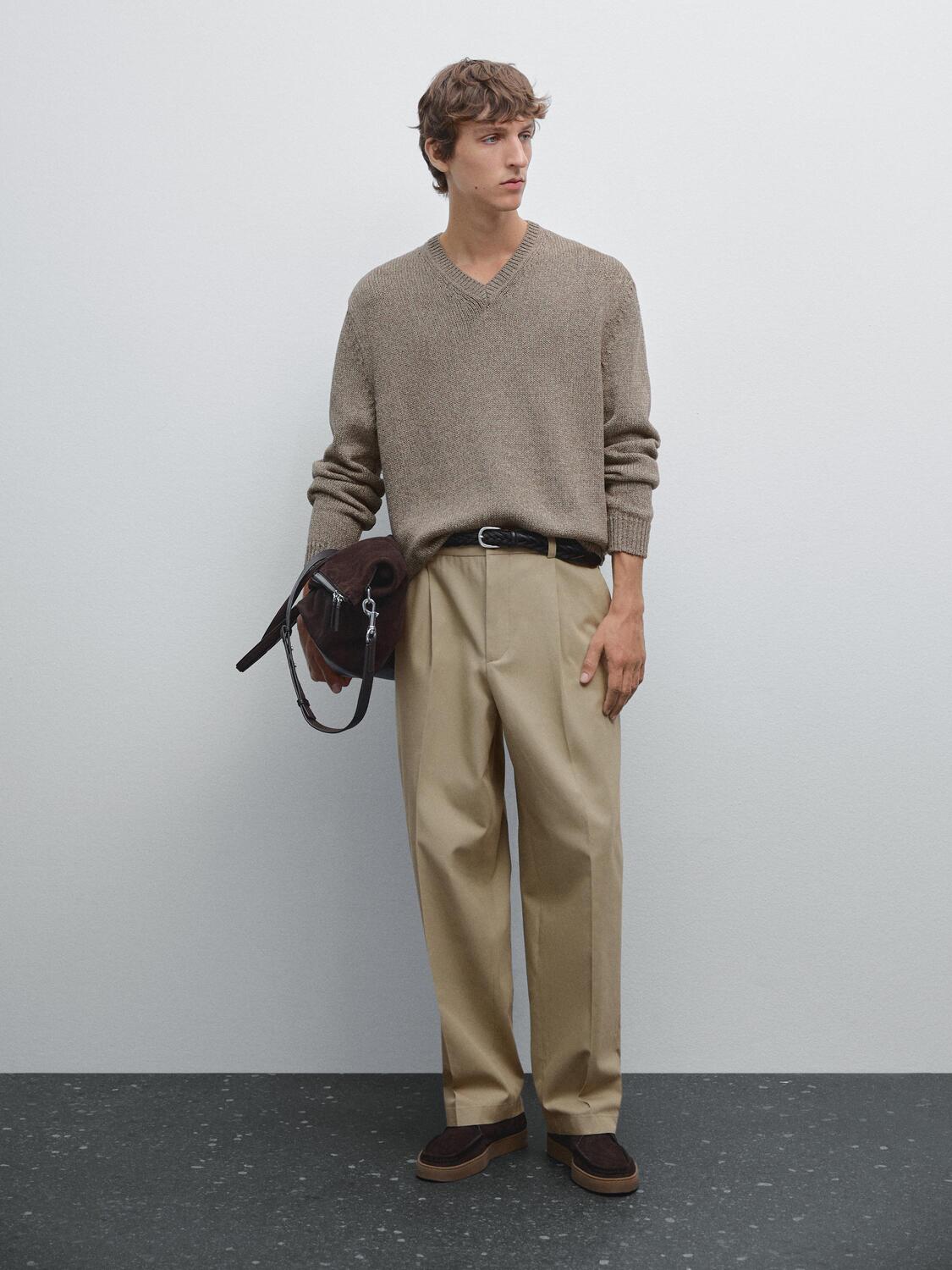 

Меланжевый трикотажный свитер с V-образным вырезом Massimo Dutti, Washed