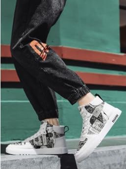 Модные мужские кроссовки Hhhchpm High Top с шнуровкой, повседневная обувь для прогулок на улице - противоскользящие и долговечные, черный — фото 2