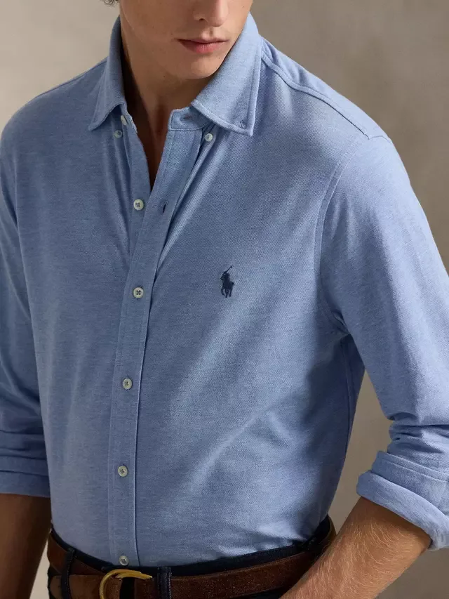 Рубашка-поло Polo из ультратонкой хлопковой сетки, стандартный крой, цвет Isle Heather Ralph Lauren — фото 3