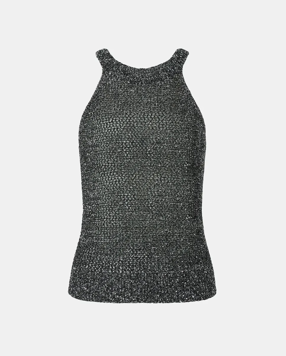 

Женский трикотажный топ без рукавов с сеткой из пайеток Tintoretto, черный