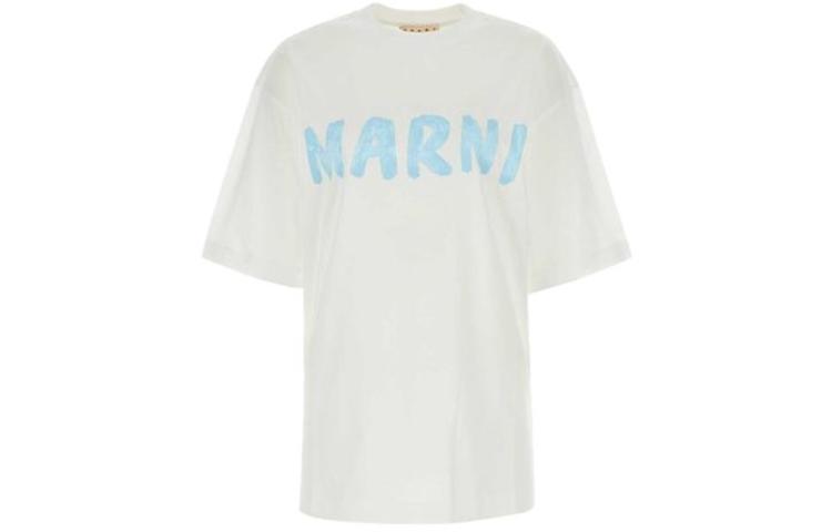 

Футболка с принтом логотипа MARNI, бело-голубая