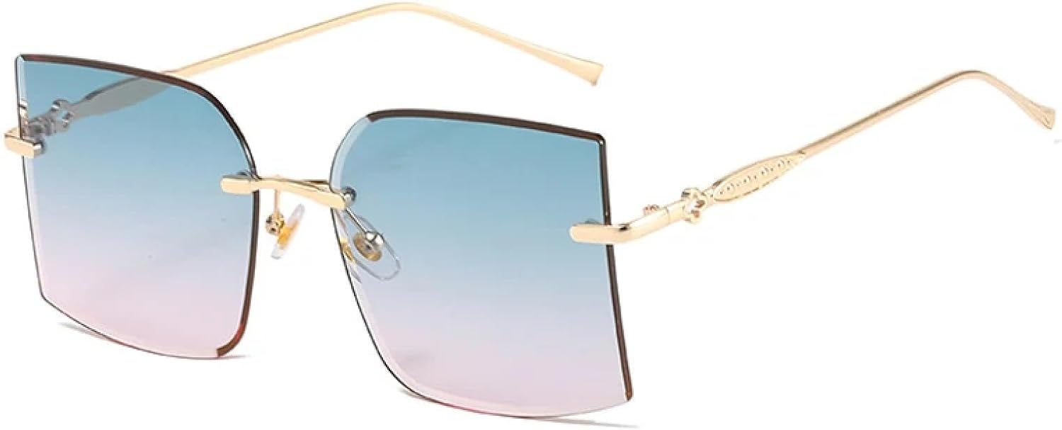 

Винтажные солнцезащитные очки без оправы для женщин и мужчин, модные металлические очки для активного отдыха, летних путешествий, защита от УФ-излучения UV400 TKKTLLT, Gold Green Pink