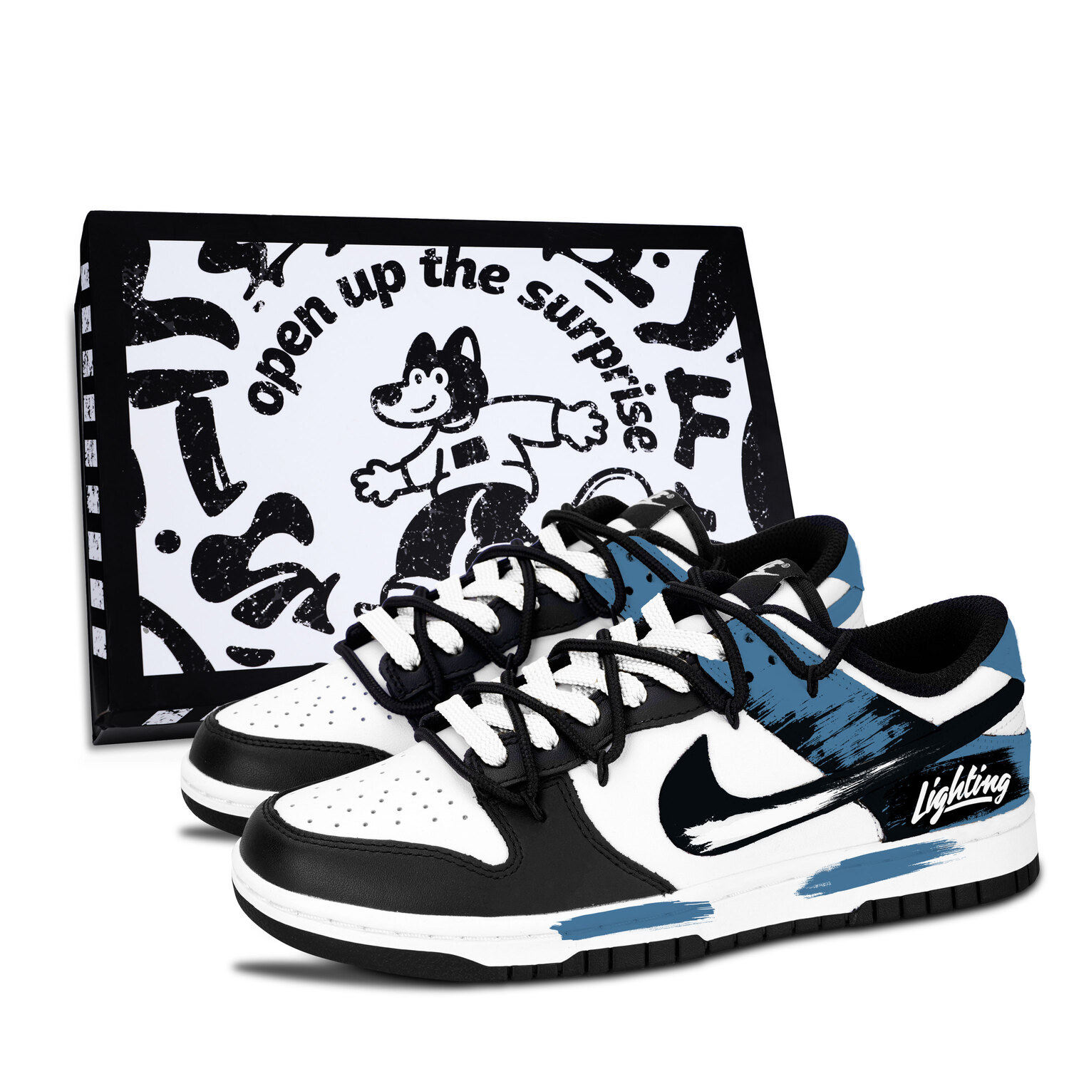 

Nike Кроссовки для скейтбординга Dunk Black White, Ink Light Elegance Blue, износостойкие, низкие, унисекс, синий